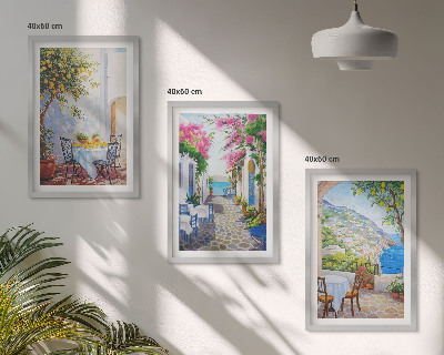 Bilder-3er-set mit rahmen Charmante Straßen, Pflanzen, Meer