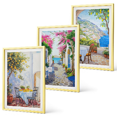 Bilder-3er-set mit rahmen Charmante Straßen, Pflanzen, Meer
