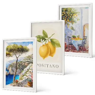 Bilderset Ansichten von Positano mit Zitronen gerahmt