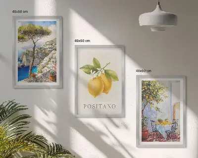 Bilderset Ansichten von Positano mit Zitronen gerahmt