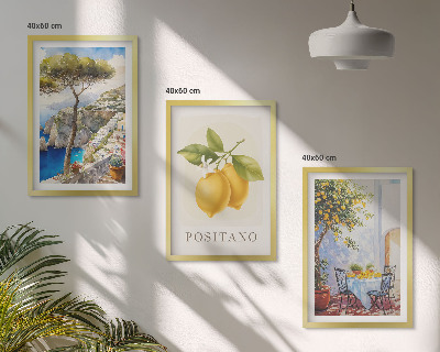 Gerahmtes bilderset Ansichten von Positano mit Zitronen