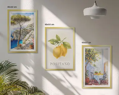 Bilderset Ansichten von Positano mit Zitronen gerahmt