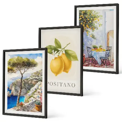 Bilderset Ansichten von Positano mit Zitronen gerahmt