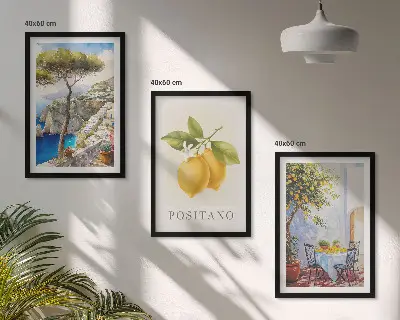 Bilderset Ansichten von Positano mit Zitronen gerahmt