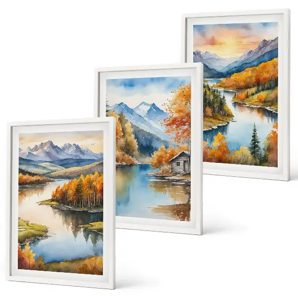 Herbstliche Berglandschaften 3er-Set Bilder mit Rahmen