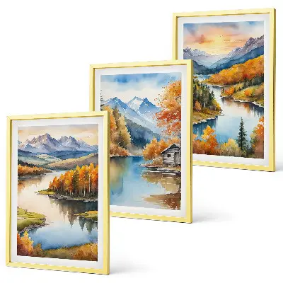 Herbstliche Berglandschaften 3er-Set Bilder mit Rahmen
