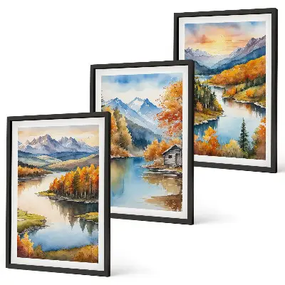 Herbstliche Berglandschaften 3er-Set Bilder mit Rahmen