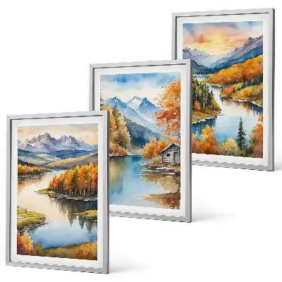 Herbstliche Berglandschaften 3er-Set Bilder mit Rahmen