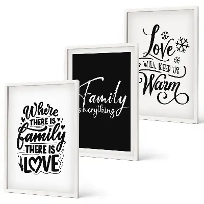 Gerahmtes Bilderset mit den Motiven Familie, Liebe, Wärme und Zuhause