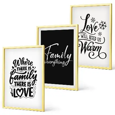 Gerahmtes Bilderset mit den Motiven Familie, Liebe, Wärme und Zuhause