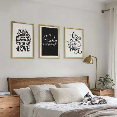 Gerahmtes Bilderset mit den Motiven Familie, Liebe, Wärme und Zuhause