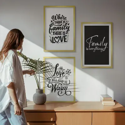 Gerahmtes Bilderset mit den Motiven Familie, Liebe, Wärme und Zuhause