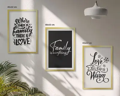 Gerahmtes Bilderset mit den Motiven Familie, Liebe, Wärme und Zuhause
