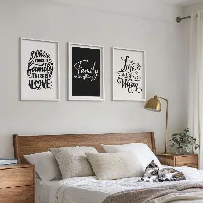 Gerahmtes Bilderset mit den Motiven Familie, Liebe, Wärme und Zuhause