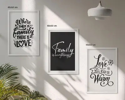 Gerahmtes Bilderset mit den Motiven Familie, Liebe, Wärme und Zuhause