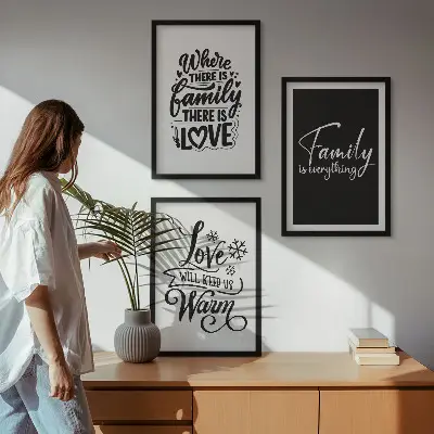 Gerahmtes Bilderset mit den Motiven Familie, Liebe, Wärme und Zuhause