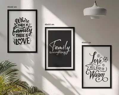 Gerahmtes Bilderset mit den Motiven Familie, Liebe, Wärme und Zuhause