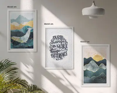 Abstrakte Berginspiration 3er-Set Bilder mit Rahmen