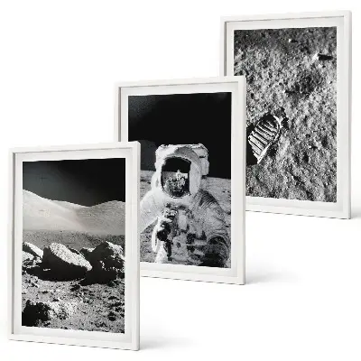 Gerahmtes Bilderset mit NASA-Fotos vom Mond und Astronauten