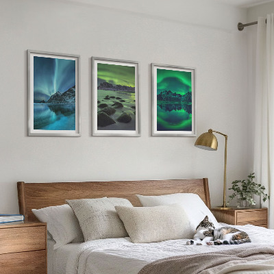 Bilder-3er-set mit rahmen Winterlandschaft der Aurora borealis