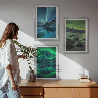 Bilder-3er-set mit rahmen Winterlandschaft der Aurora borealis