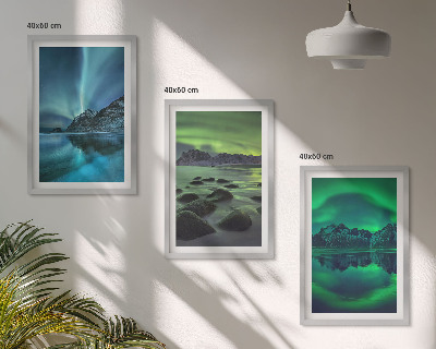 Bilder-3er-set mit rahmen Winterlandschaft der Aurora borealis