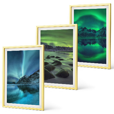Bilder-3er-set mit rahmen Winterlandschaft der Aurora borealis