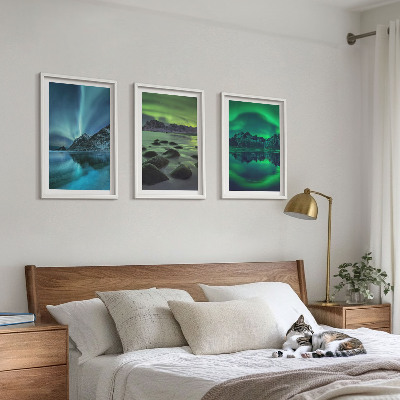 Bilder-3er-set mit rahmen Winterlandschaft der Aurora borealis