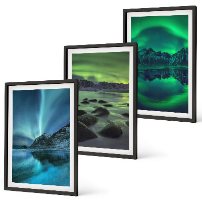 Bilder-3er-set mit rahmen Winterlandschaft der Aurora borealis
