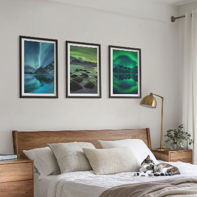 Bilder-3er-set mit rahmen Winterlandschaft der Aurora borealis