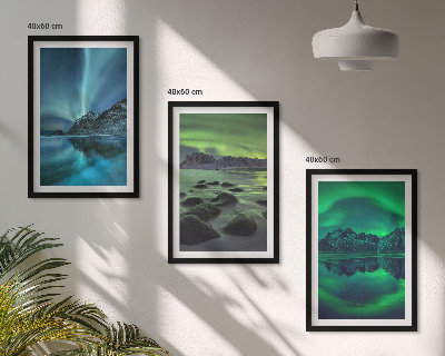 Bilder-3er-set mit rahmen Winterlandschaft der Aurora borealis