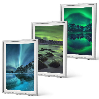 Bilder-3er-set mit rahmen Winterlandschaft der Aurora borealis