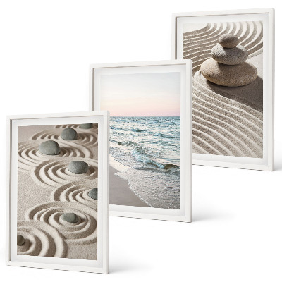 Bilder-3er-set mit rahmen Wellen, Sand, Wasser, Steine, Strand