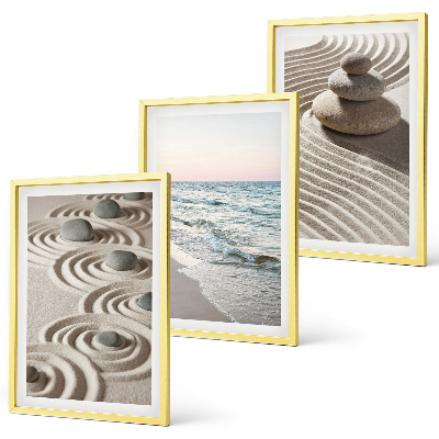 Bilder-3er-set mit rahmen Wellen, Sand, Wasser, Steine, Strand
