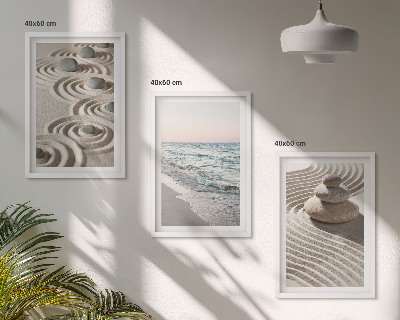 Bilder-3er-set mit rahmen Wellen, Sand, Wasser, Steine, Strand