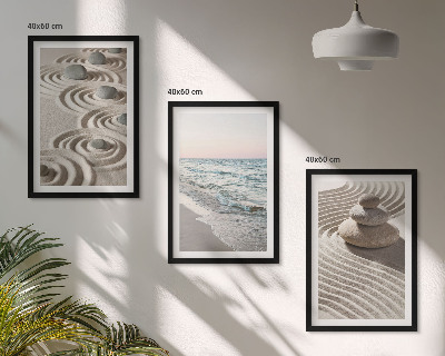 Bilder-3er-set mit rahmen Wellen, Sand, Wasser, Steine, Strand