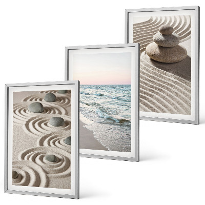 Bilder-3er-set mit rahmen Wellen, Sand, Wasser, Steine, Strand