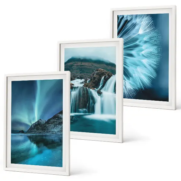 Winterlandschaften mit Wasserfällen 3er-Set Bilder mit Rahmen