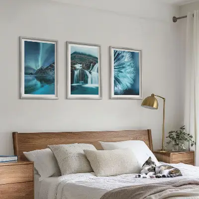 Winterlandschaften mit Wasserfällen 3er-Set Bilder mit Rahmen