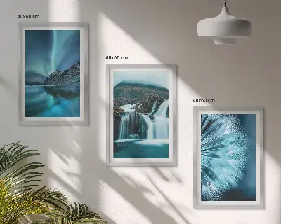 Winterlandschaften mit Wasserfällen 3er-Set Bilder mit Rahmen