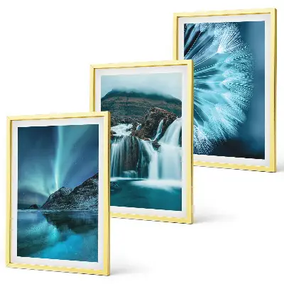 Winterlandschaften mit Wasserfällen 3er-Set Bilder mit Rahmen