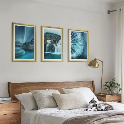 Winterlandschaften mit Wasserfällen 3er-Set Bilder mit Rahmen