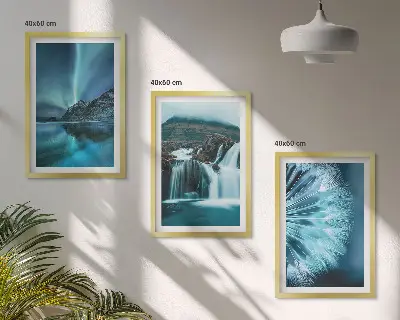 Winterlandschaften mit Wasserfällen 3er-Set Bilder mit Rahmen