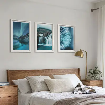 Winterlandschaften mit Wasserfällen 3er-Set Bilder mit Rahmen