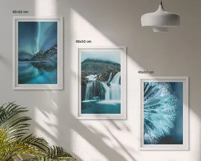 Winterlandschaften mit Wasserfällen 3er-Set Bilder mit Rahmen