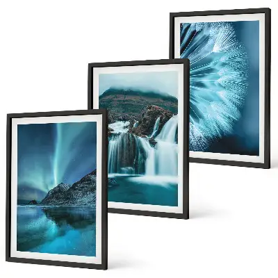 Winterlandschaften mit Wasserfällen 3er-Set Bilder mit Rahmen