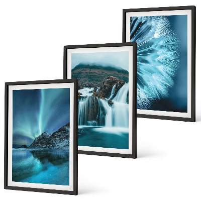 Bilder-3er-set mit rahmen Winterlandschaften mit Wasserfällen