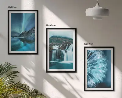 Winterlandschaften mit Wasserfällen 3er-Set Bilder mit Rahmen
