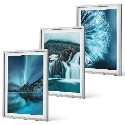 Winterlandschaften mit Wasserfällen 3er-Set Bilder mit Rahmen