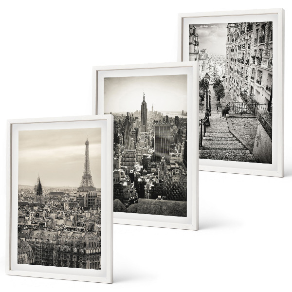 Bilder-3er-set mit rahmen Aussicht Paris New York Treppen